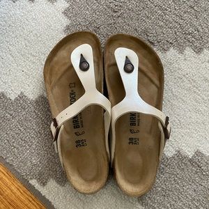 Birkenstock Gizeh Birko-Flor Thong Cork Footbed Sandals Graceful Pearl White 7